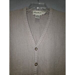 Eddie Bauer Mens Large Tan Ribbed Knit V Neck Button Front Sweater Vest